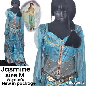 Disney Jasmine Halloween Costume Jumpsuit With Attached Cape Size M Womans 6-8
